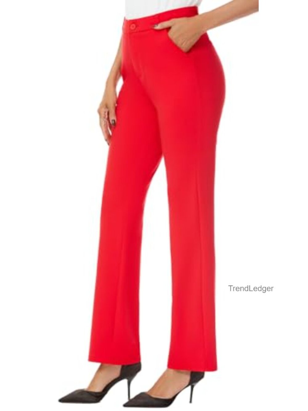 Stretchy Straight Leg Dress Work Pants Business Office Slacks with Pockets
